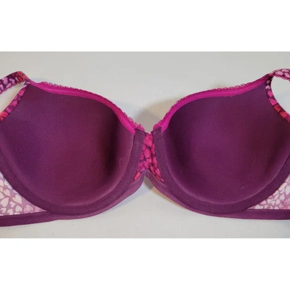 Victorias Secret Underwire Bra Pink Purple Hearts Size 36D Rhinestone Lined 1159 - Picture 5 of 6